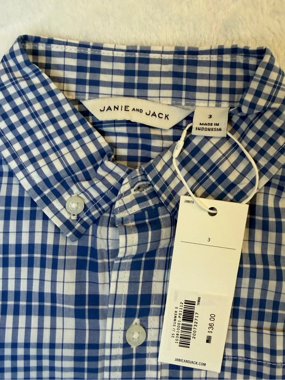 ✨NWT✨ Janie and Jack Blue and White Plaid Button-Down Shirt - Size 3